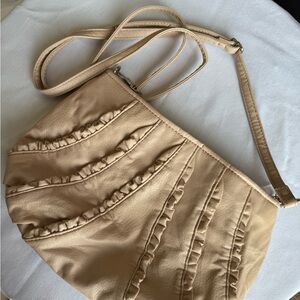 Candie's Tan Ruffled Shoulder Bag